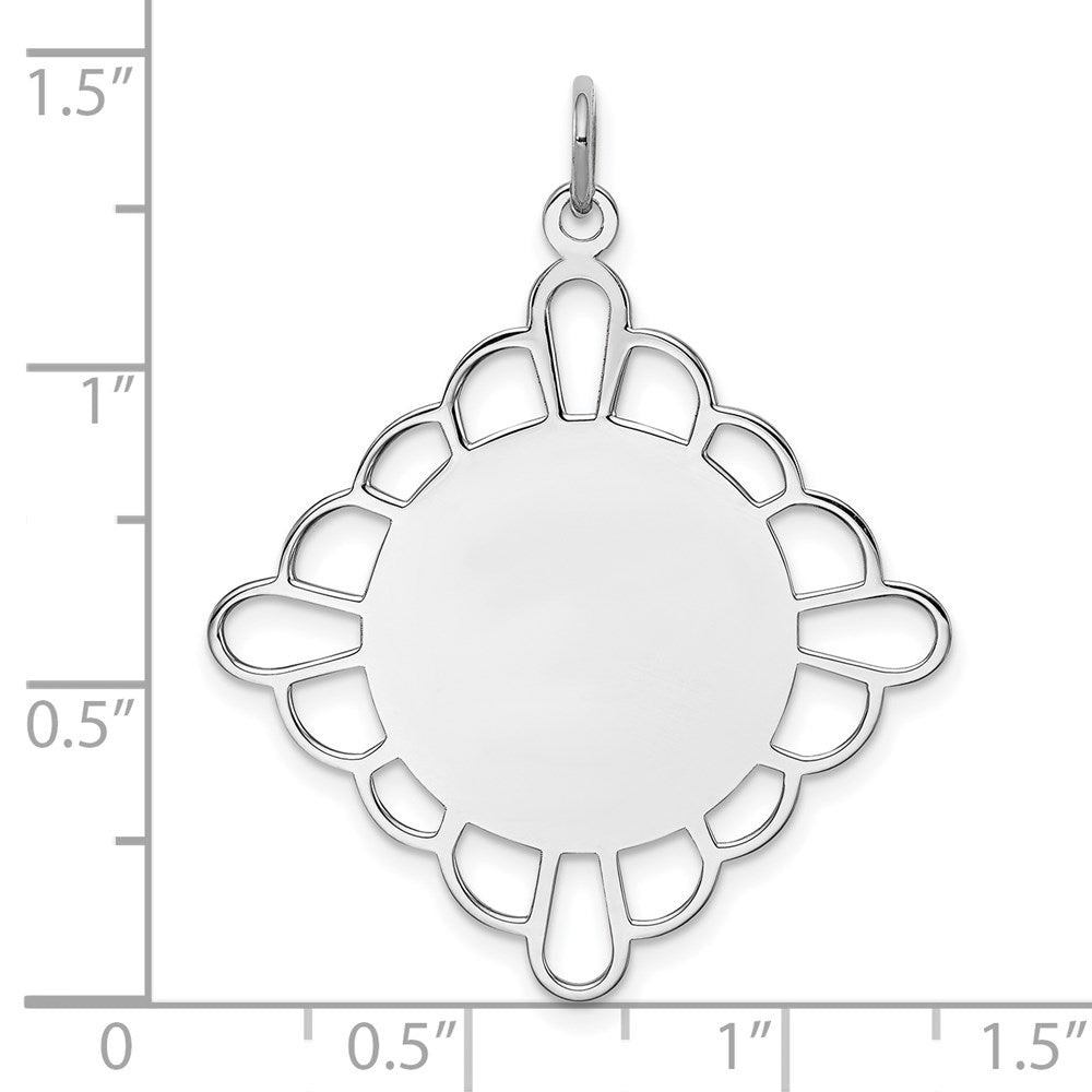Sterling Silver Rh-plt Engraveable Polished Front/Satin Back Disc Charm
