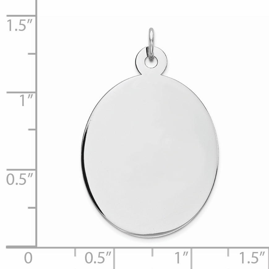 Sterling Silver Rhod-plate Eng. Oval Polish Front/Satin Back Disc Charm