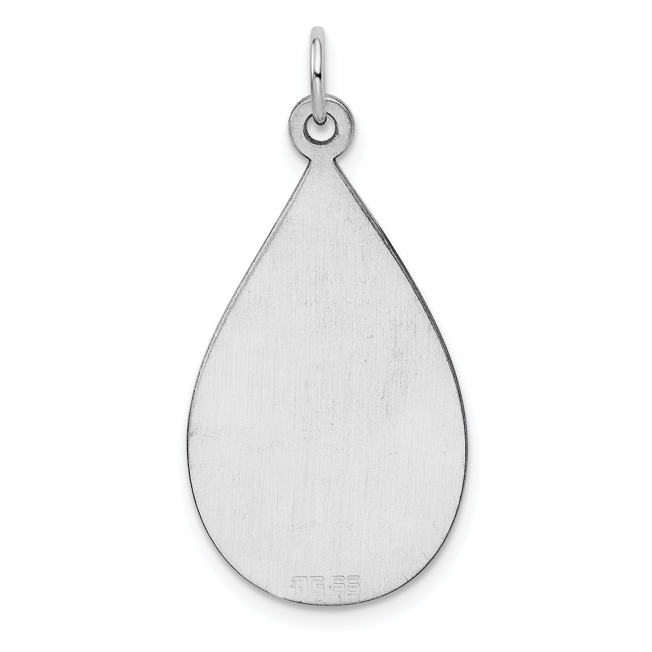 SS Rh-plt Engraveable Teardrop Polished Front/Satin Back Disc Charm