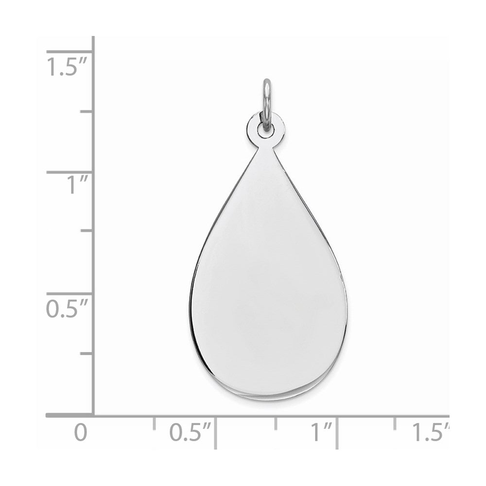 SS Rh-plt Engraveable Teardrop Polished Front/Satin Back Disc Charm