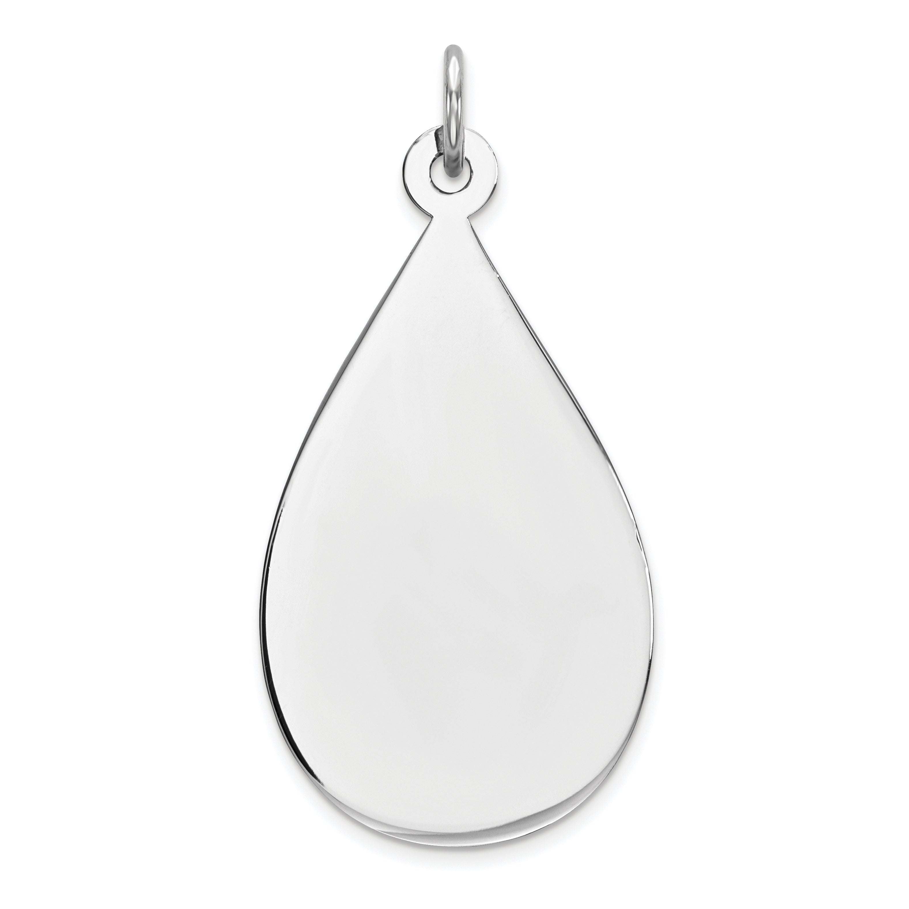 SS Rh-plt Engraveable Teardrop Polished Front/Satin Back Disc Charm
