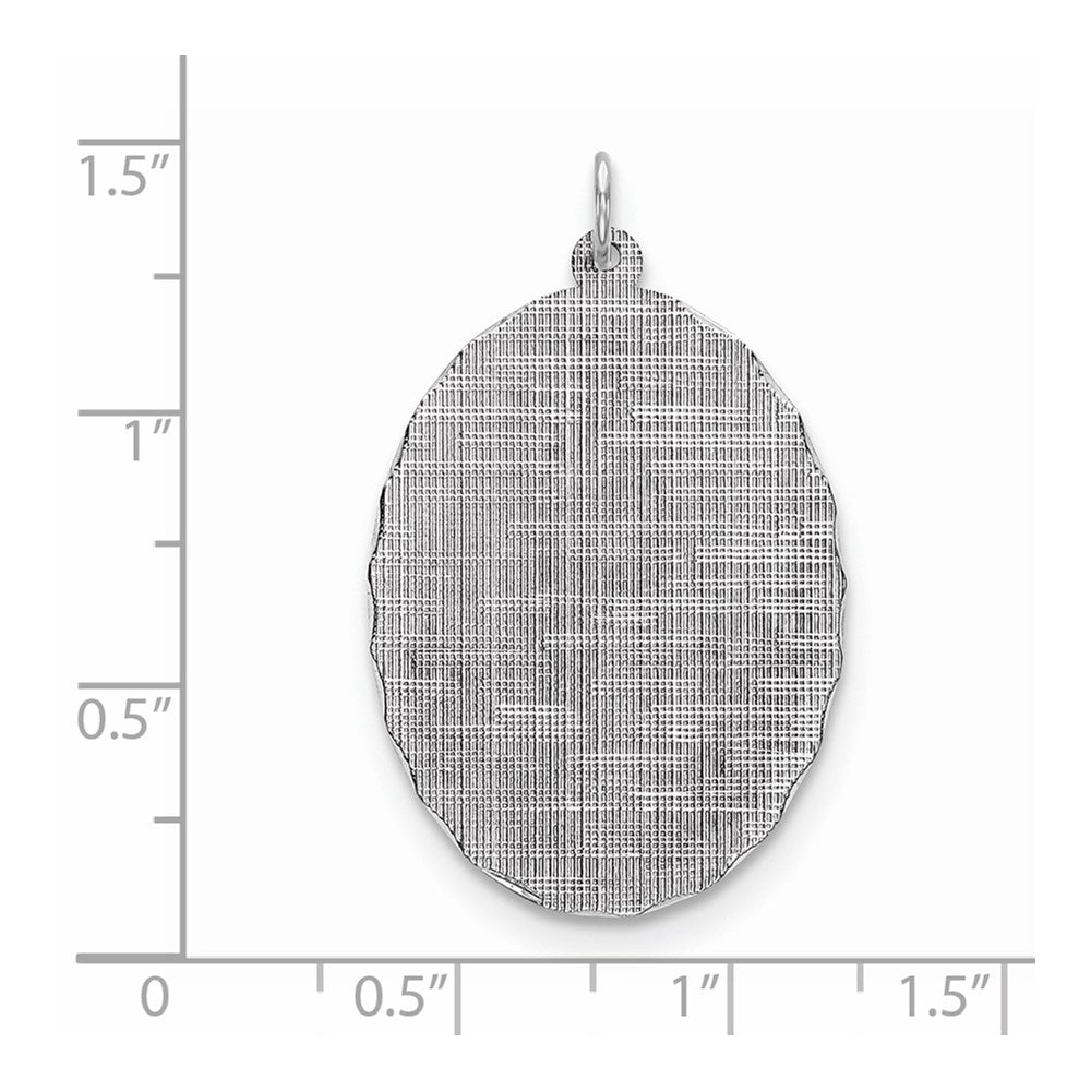 SS Rh-plt Engraveable Oval Patterned Polished Front/Satin Back Disc Charm