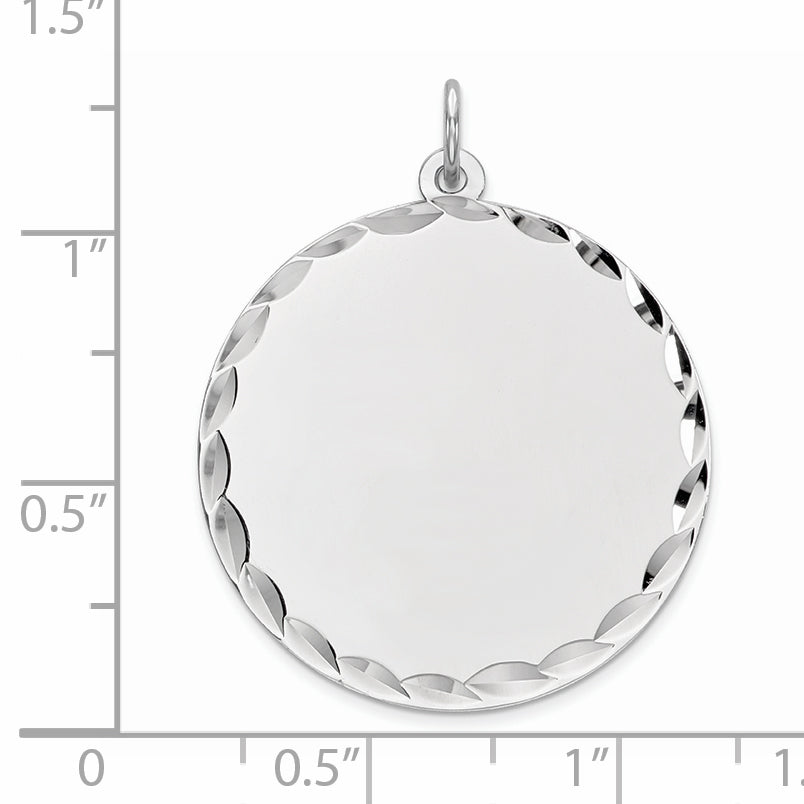 Sterling Silver Rhod-plated Eng. Rnd Polish Front/Satin Back Disc Charm