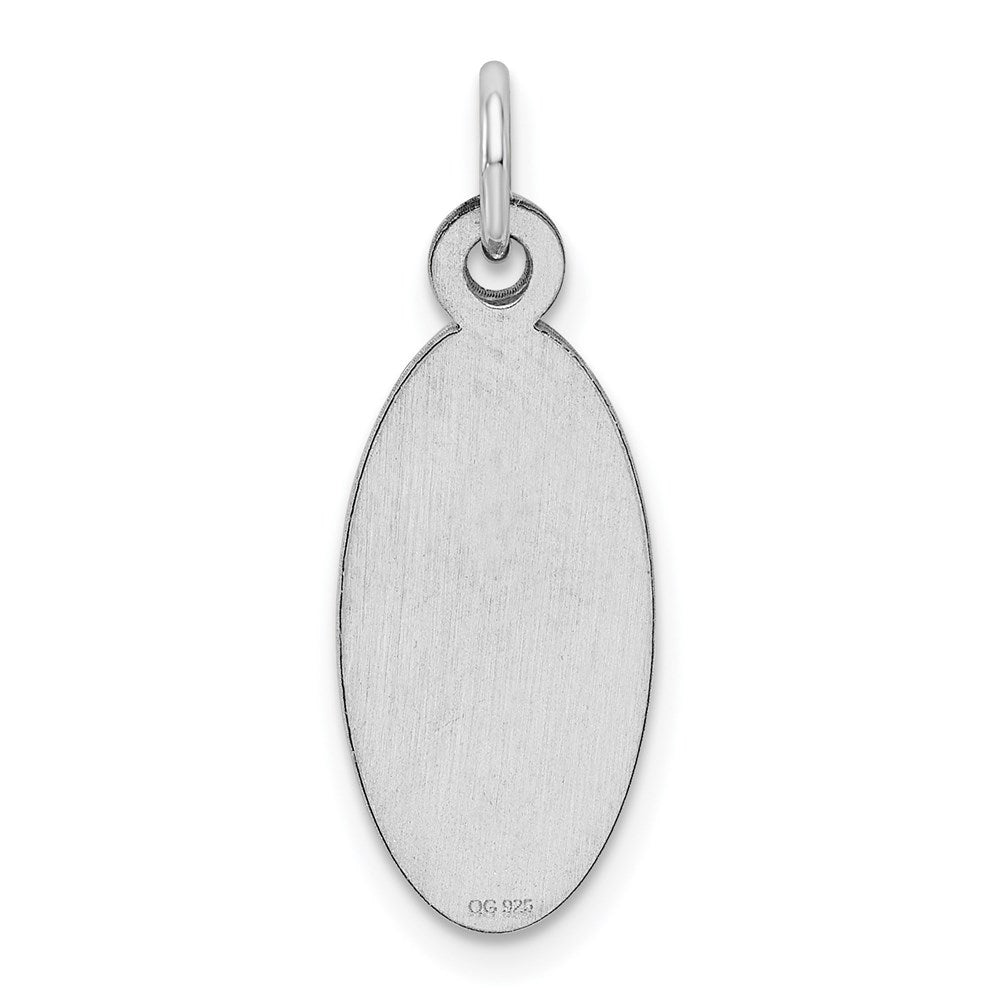 Sterling Silver Rhod-plate Eng. Oval Polish Front/Satin Back Disc Charm