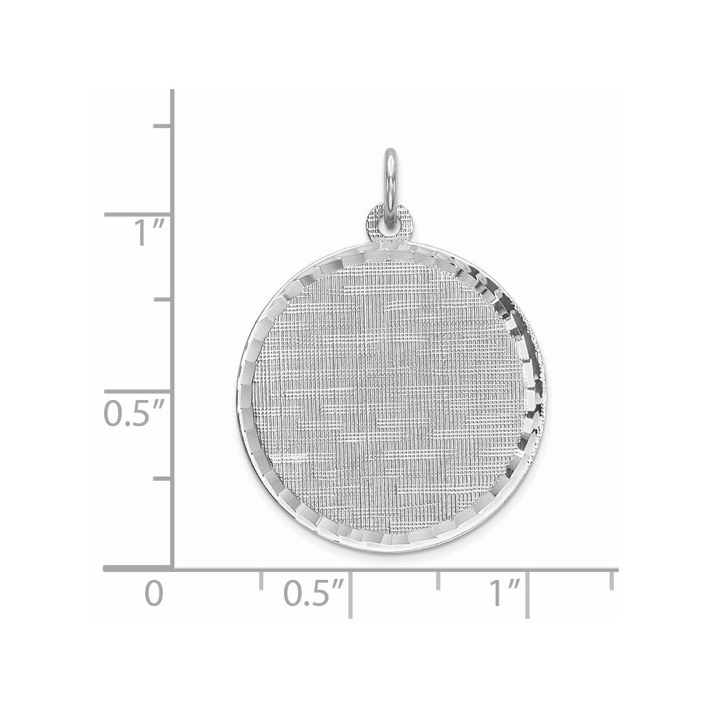 Sterling Silver Rhod-plated Eng. Rnd Patterned Polish Front/Satin Back Disc