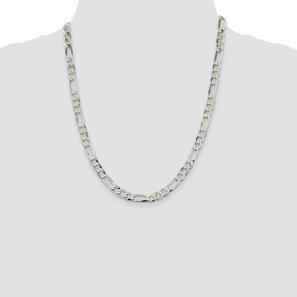 Sterling Silver 7.0mm Lightweight Flat Figaro Chain