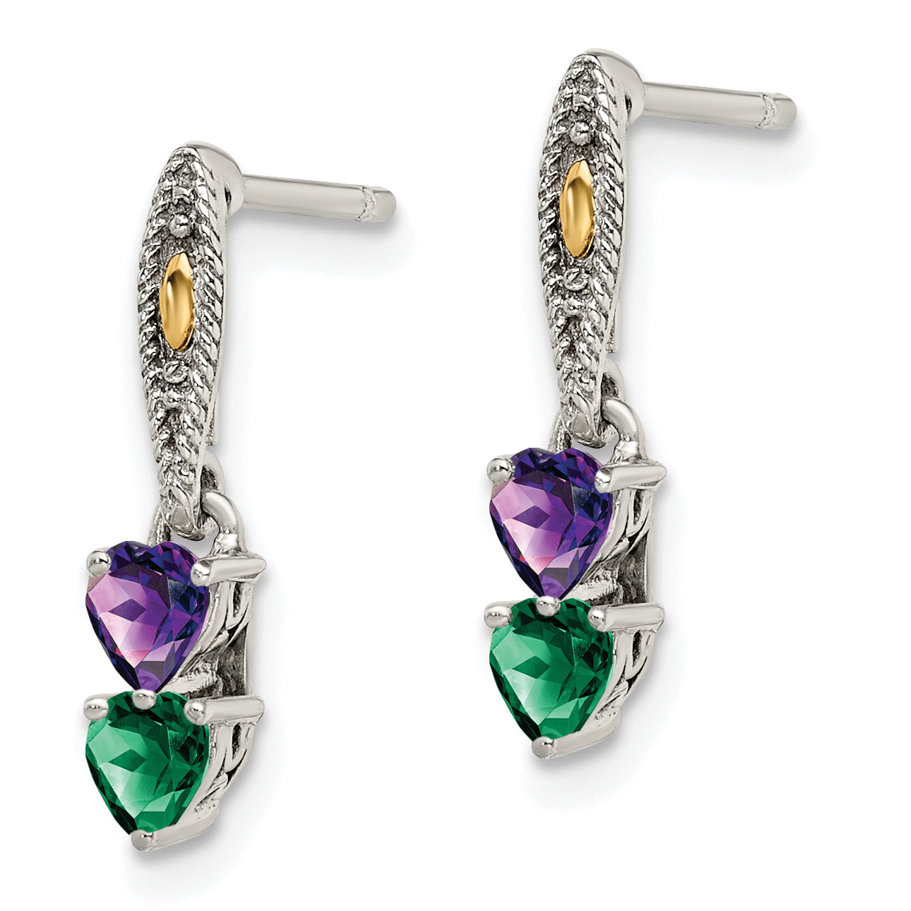 Sterling Silver Antiqued w/14k 2-stone Mother's Earring Mounting