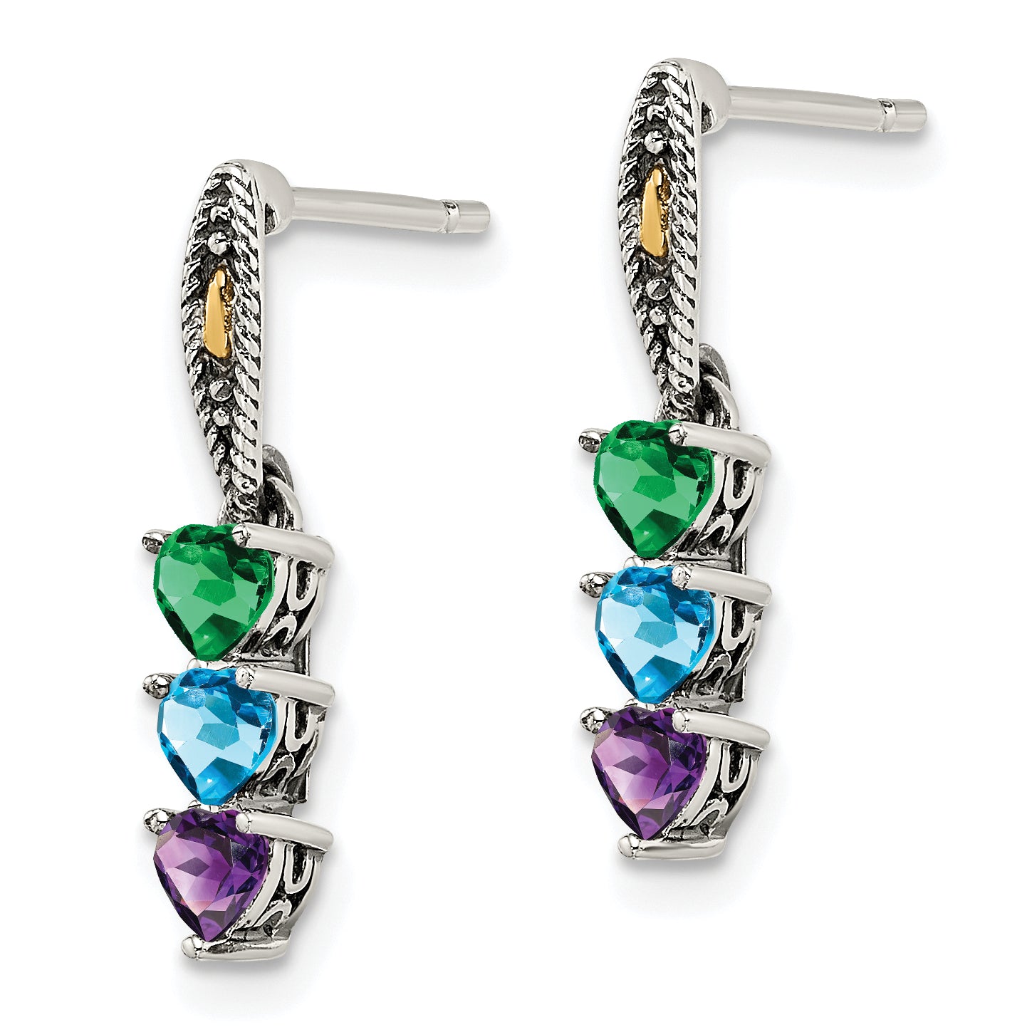 Sterling Silver Antiqued w/14k 3-stone Mother's Earring Mounting