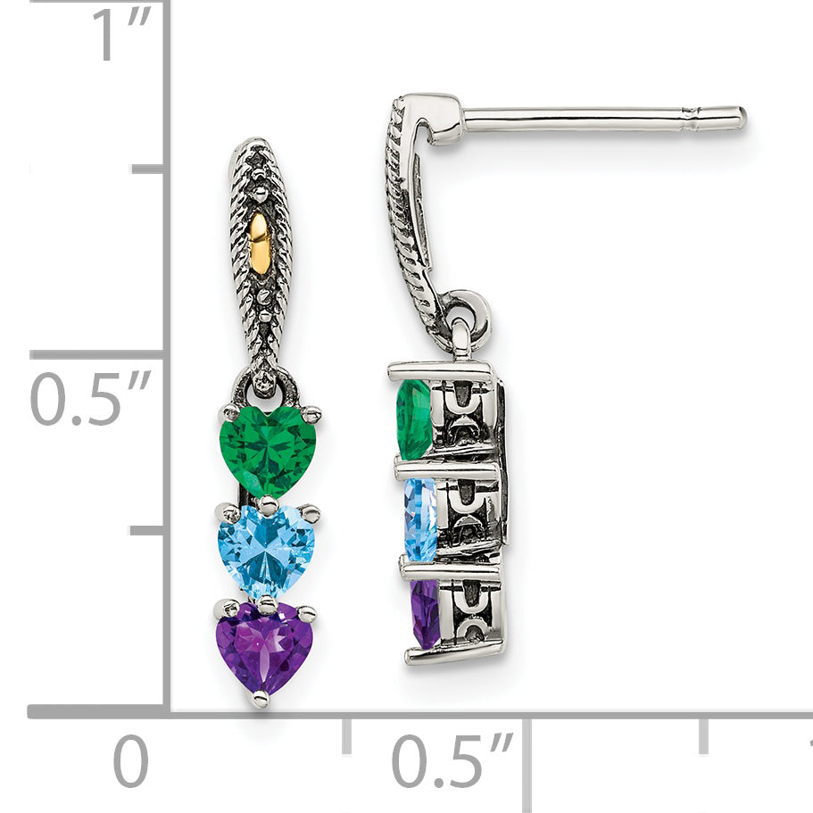 Sterling Silver Antiqued w/14k 3-stone Mother's Earring Mounting