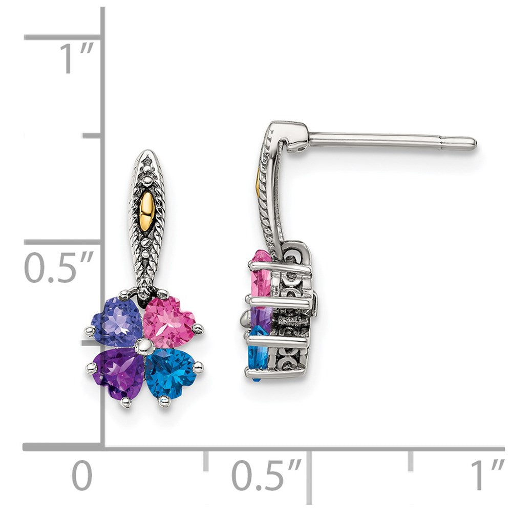 Sterling Silver Antiqued w/14k 4-stone Mother's Earring Mounting