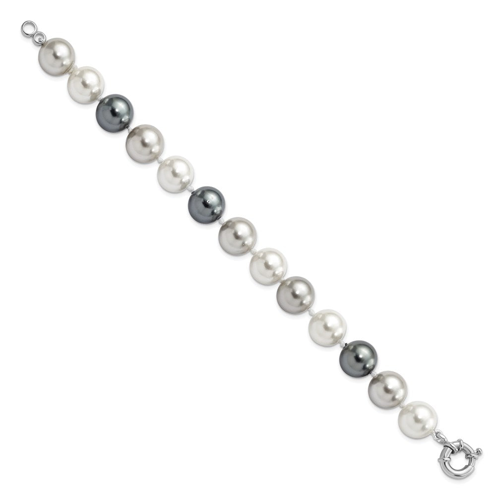 Majestik Sterling Silver Rhodium-plated 12-13mm Multi-color Imitation Shell Pearl Hand-knotted Bracelet