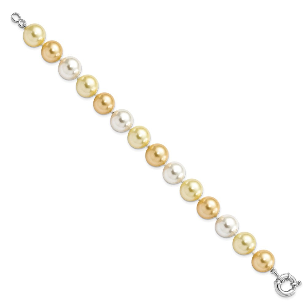 Majestik Sterling Silver Rhodium-plated 12-13mm Yellow and White Imitation Shell Pearl Hand-knotted Bracelet