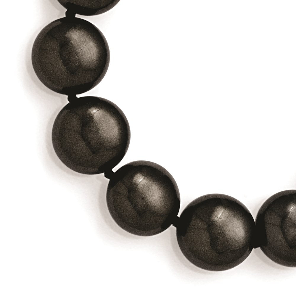 Sterling S Majestik Rh-pl 14-15mm Coin Blk Imitat Shell Pearl CZ Clasp Brac