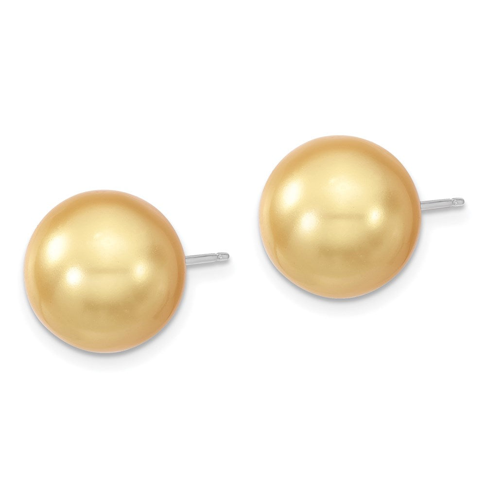 Majestik Sterling Silver Rhodium-plated 12-13mm Yellow Imitation Shell Pearl Stud Earrings