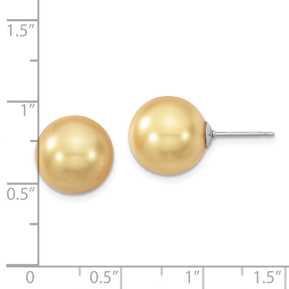 Majestik Sterling Silver Rhodium-plated 12-13mm Yellow Imitation Shell Pearl Stud Earrings