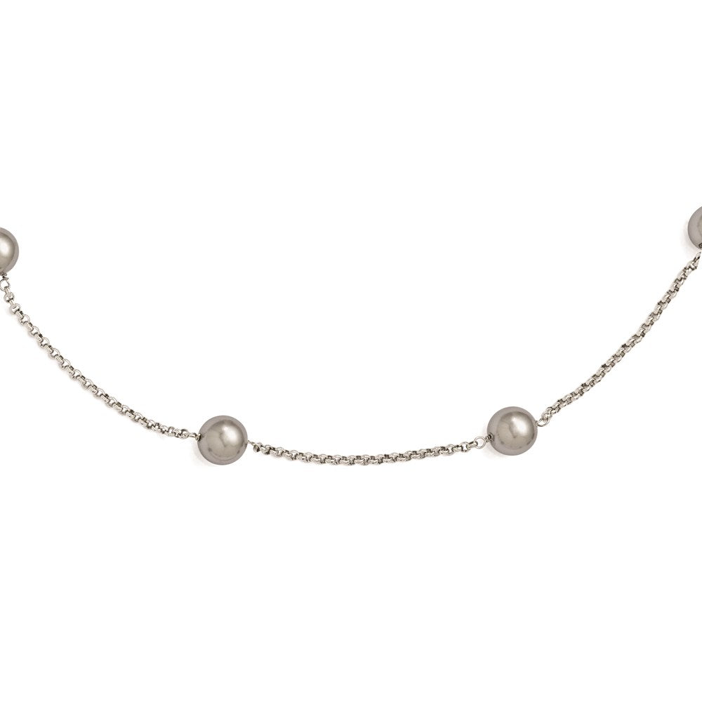 Sterling Silver Majestik 10-11mm Grey Shell Bead 7 Station Necklace