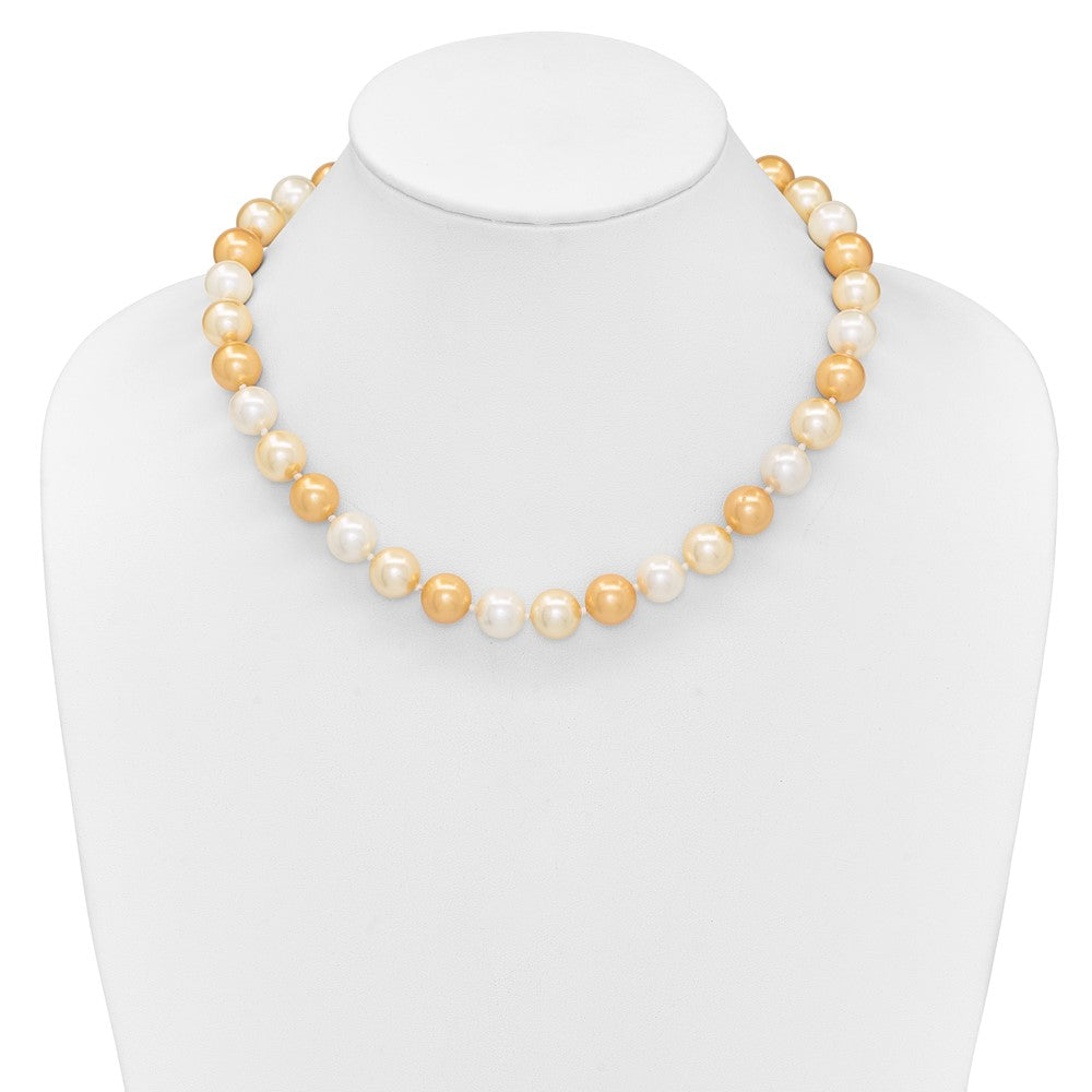 Majestik Sterling Silver Rhodium-plated 12-13mm Yellow and White Imitation Shell Pearl Hand-knotted Necklace