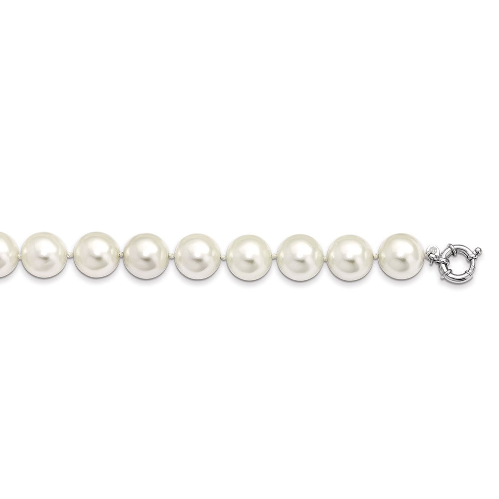 Majestik Sterling Silver Rhodium-plated 16-17mm White Imitation Shell Pearl Hand-knotted Necklace