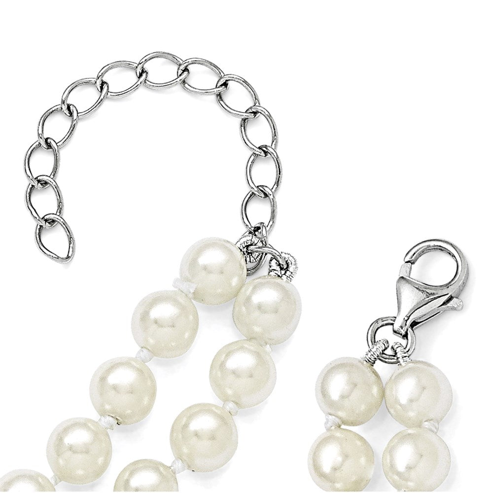 Majestik Sterling Silver Rhodium-plated 2 Row 6-12mm Graduated White Imitation Shell Pearl Hand-knotted Necklace with 2 in...
