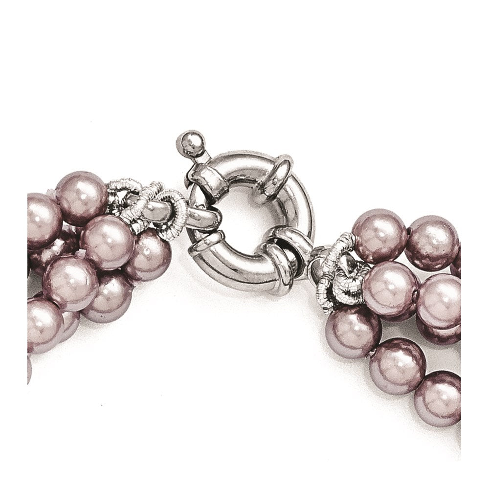 Sterling Silver Majestik 4Row 4-5mm Purple Shell Bead Twist Necklace