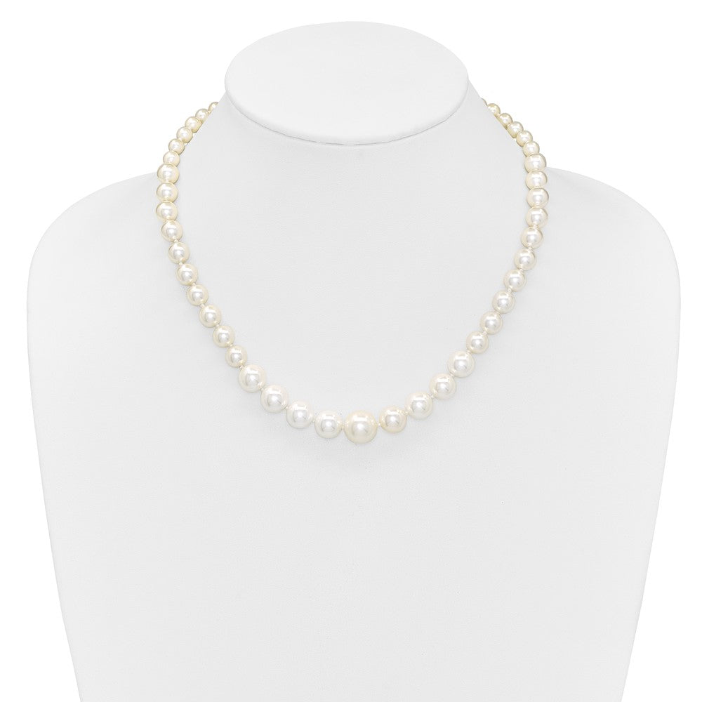 Majestik Sterling Silver Rhodium-plated 6-12mm Graduated White Imitation Shell Pearl Hand-knotted Necklace