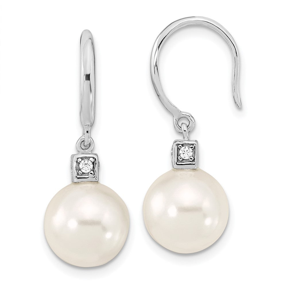 Majestik Sterling Silver Rhodium-plated 10-11mm White Imitation Shell Pearl and CZ Earrings and Spring Ring Clasp 17 inch ...