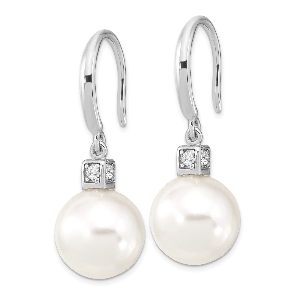 Majestik Sterling Silver Rhodium-plated 10-11mm White Imitation Shell Pearl and CZ Earrings and Spring Ring Clasp 17 inch ...