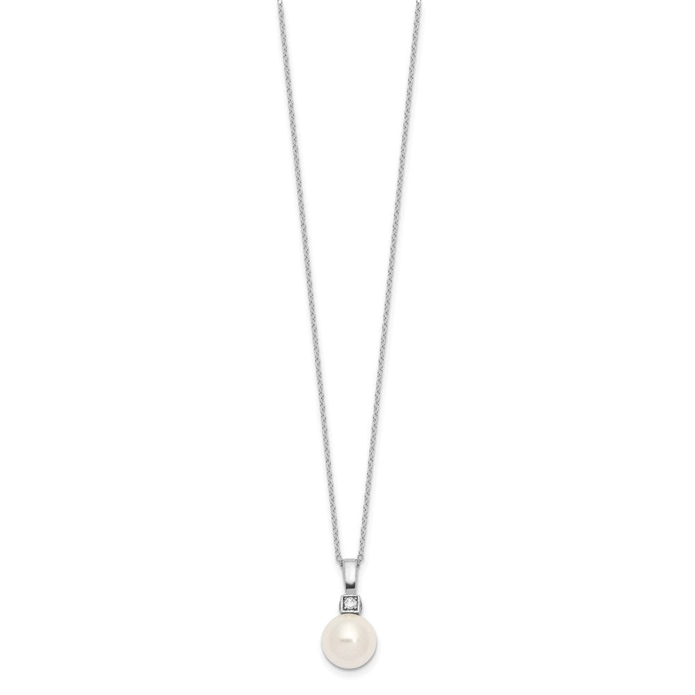 Majestik Sterling Silver Rhodium-plated 10-11mm White Imitation Shell Pearl and CZ Earrings and Spring Ring Clasp 17 inch ...