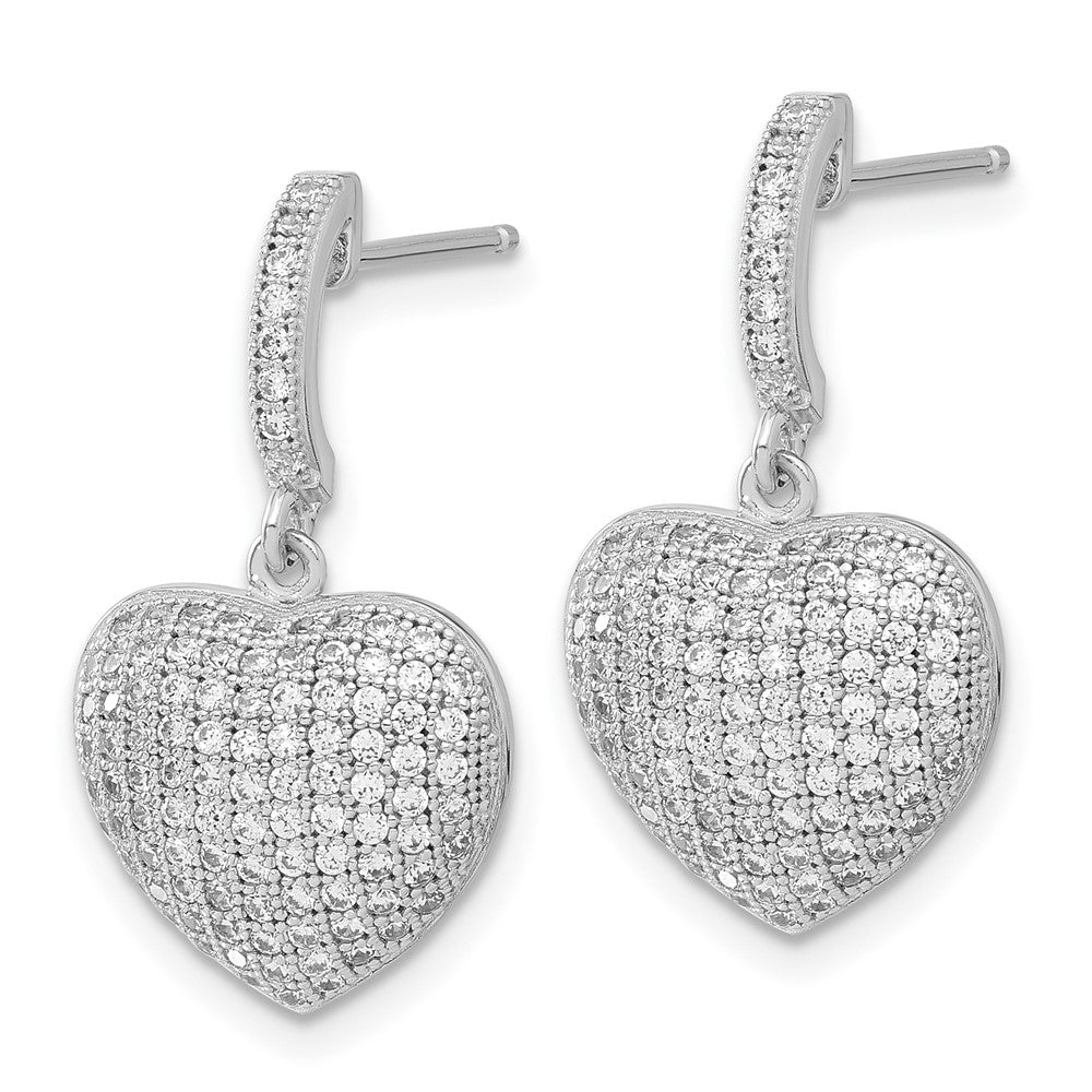 Sterling Silver & CZ Brilliant Embers Polished Heart Dangle Post Earrings