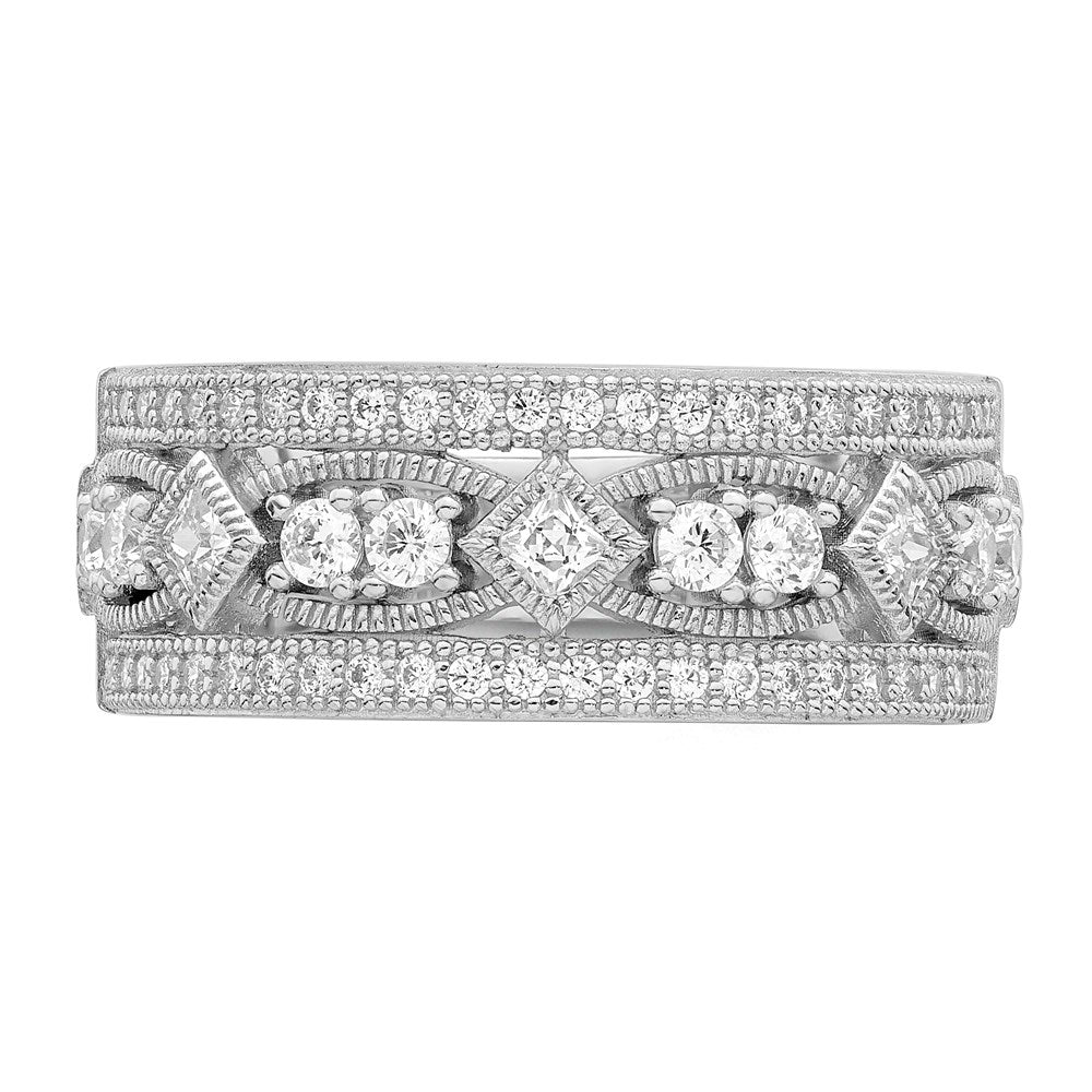 Brilliant Embers Sterling Silver Rhodium-plated 59 Stone Micro PavÇ CZ Polished Ring