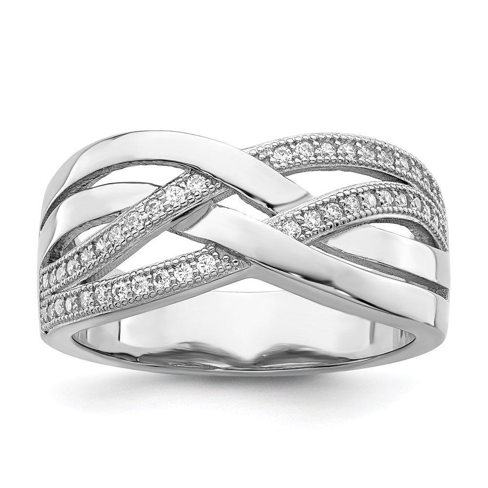 Brilliant Embers Sterling Silver Rhodium-plated 44 Stone Micro Pav√á CZ Polished Ring