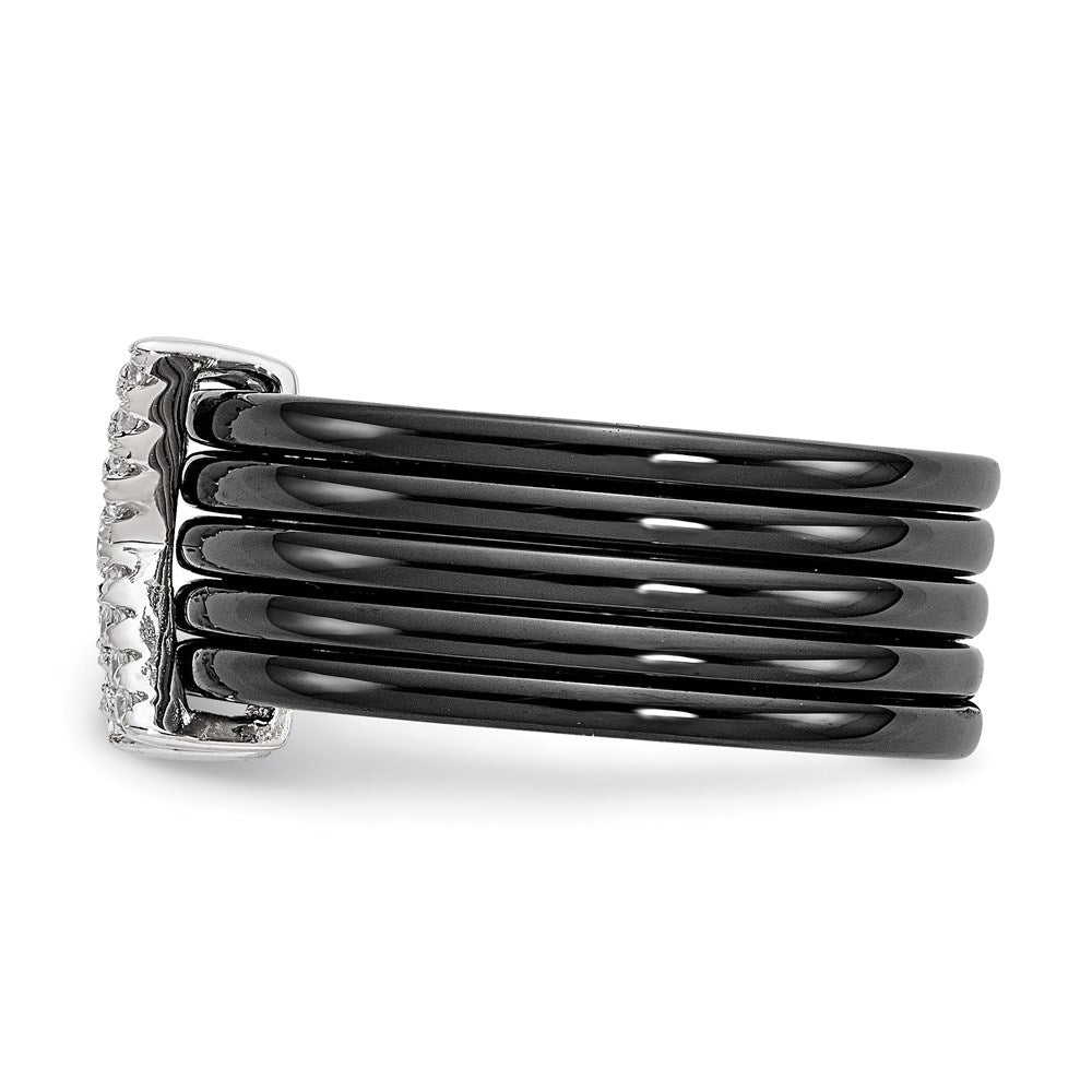 Brilliant Embers Sterling Silver Rhodium-plated 17 Stone Micro Pav√á CZ X Ceramic Ring