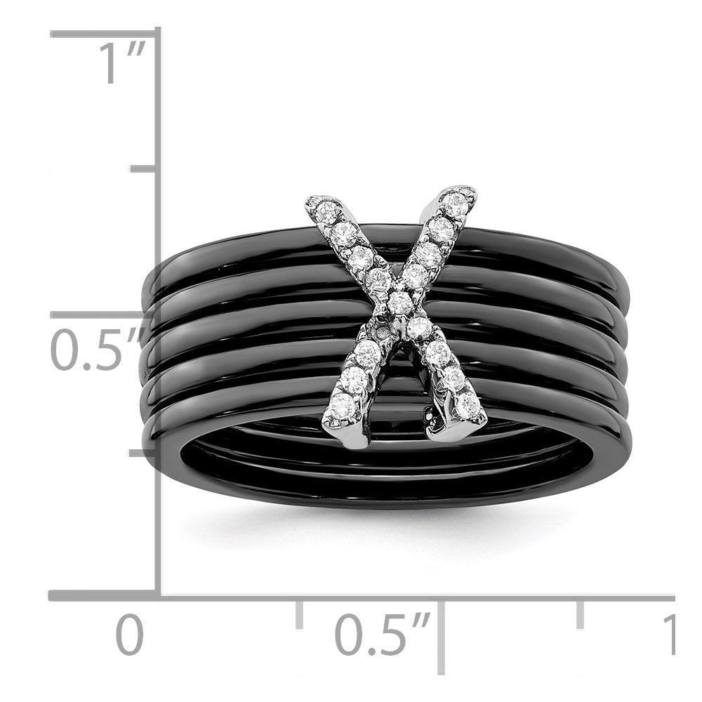 Brilliant Embers Sterling Silver Rhodium-plated 17 Stone Micro Pav√á CZ X Ceramic Ring
