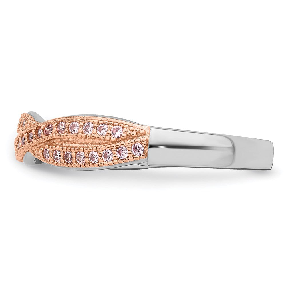 Brilliant Embers Sterling Silver Rose Gold-plated Rhodium-plated 48 Stone Criss Cross Micro Pav√á CZ Polished Ring
