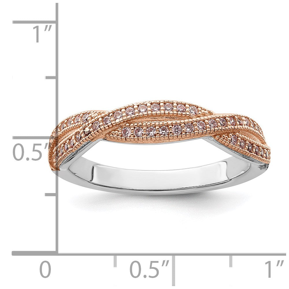 Brilliant Embers Sterling Silver Rose Gold-plated Rhodium-plated 48 Stone Criss Cross Micro Pav√á CZ Polished Ring