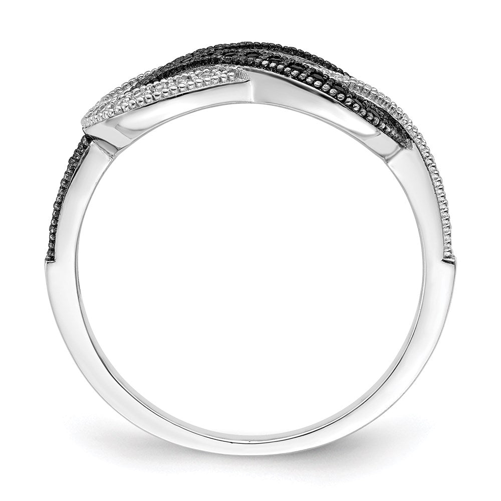 Brilliant Embers Sterling Silver Rhodium-plated 59 Stone Micro Pav√á Black and White CZ Polished Ring