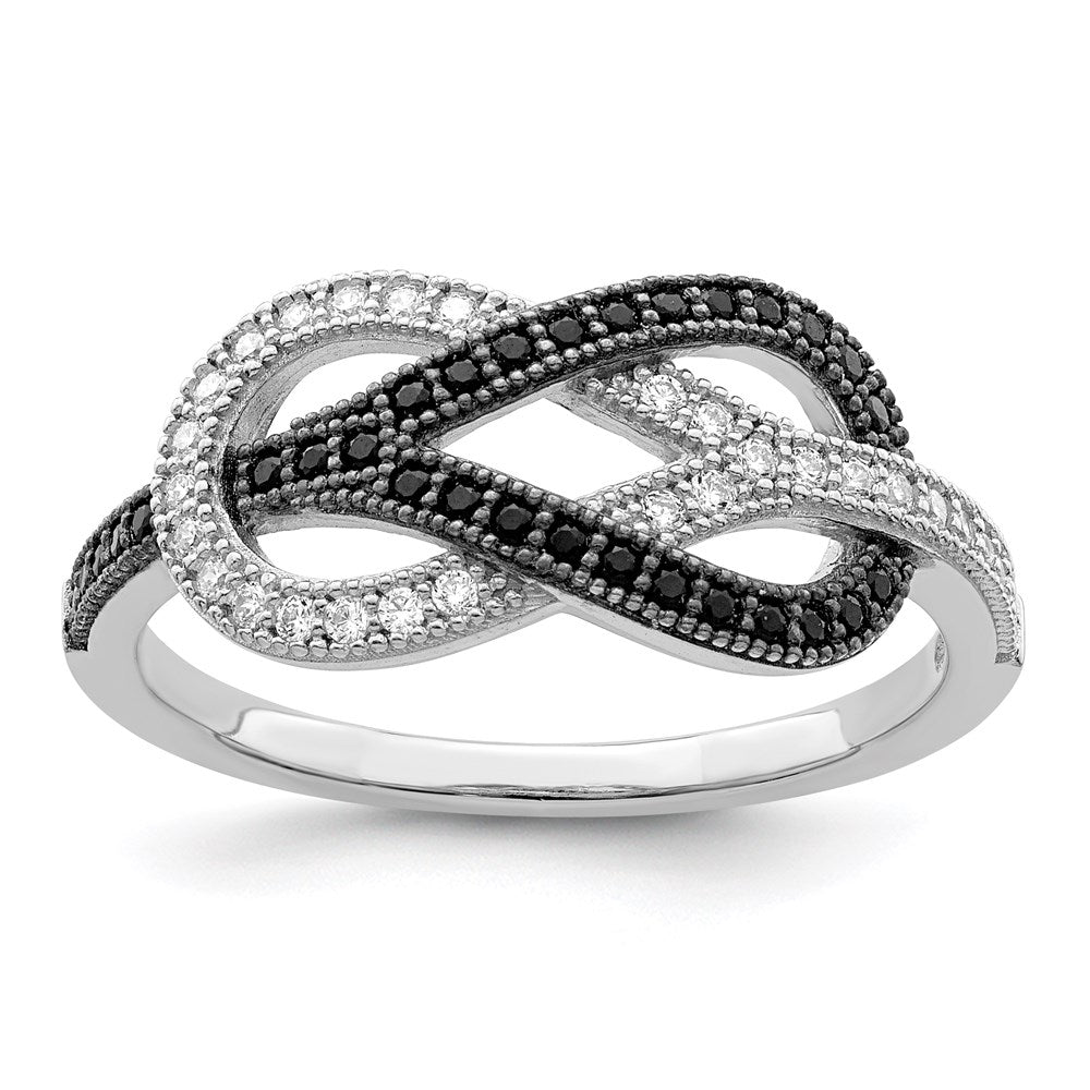 Brilliant Embers Sterling Silver Rhodium-plated 59 Stone Micro Pav√á Black and White CZ Polished Ring