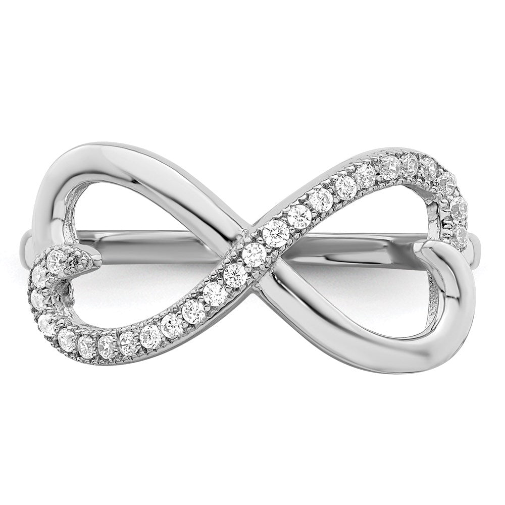 Brilliant Embers Sterling Silver Rhodium-plated 20 Stone Micro Pav√á CZ Heart Ring