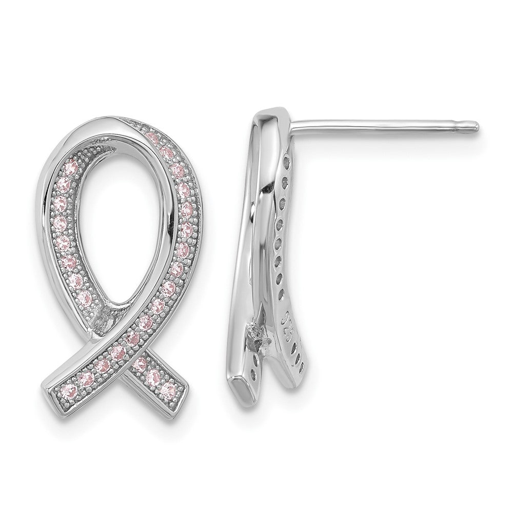 Brilliant Embers Sterling Silver Rhodium-plated 52 Stone Micro PavÇ Pink CZ Awareness Ribbon Post Earrings