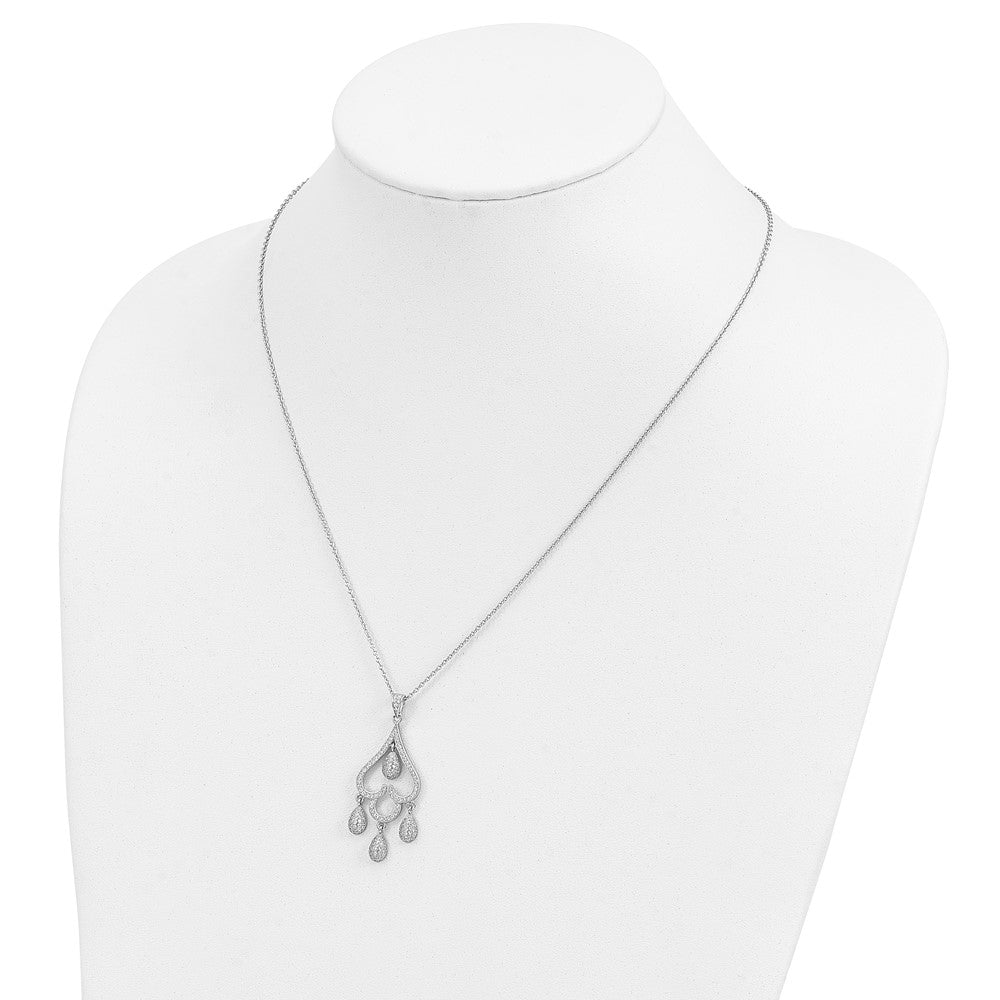 Sterling Silver & CZ Brilliant Embers Heart w/Teardrop Necklace