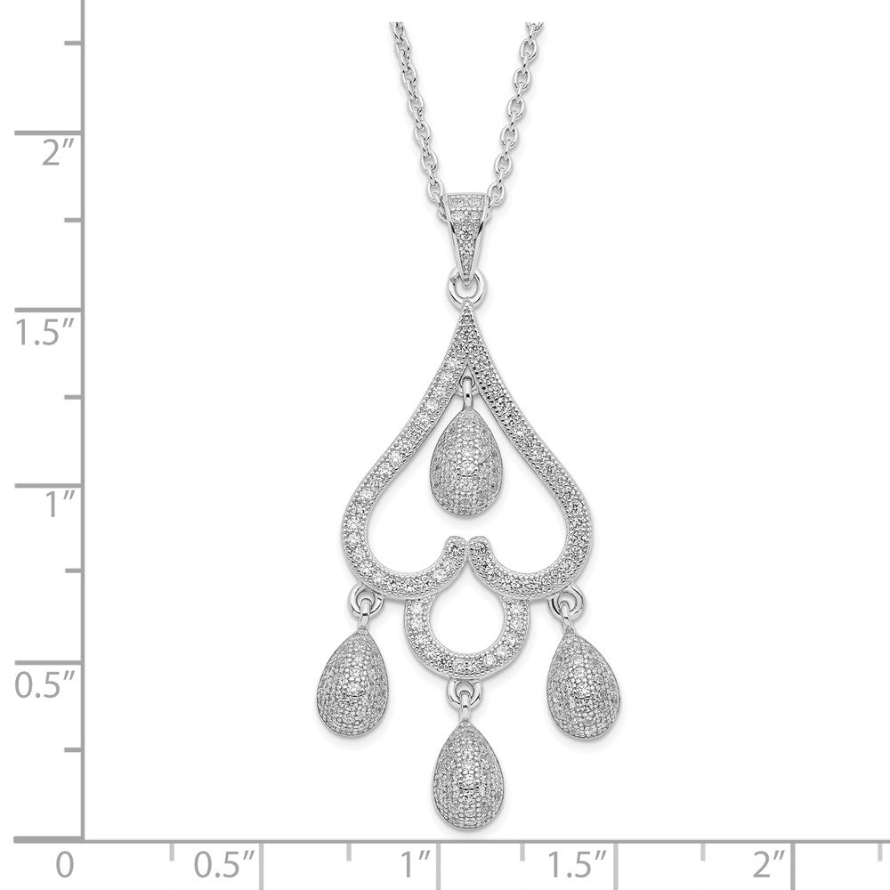 Sterling Silver & CZ Brilliant Embers Heart w/Teardrop Necklace