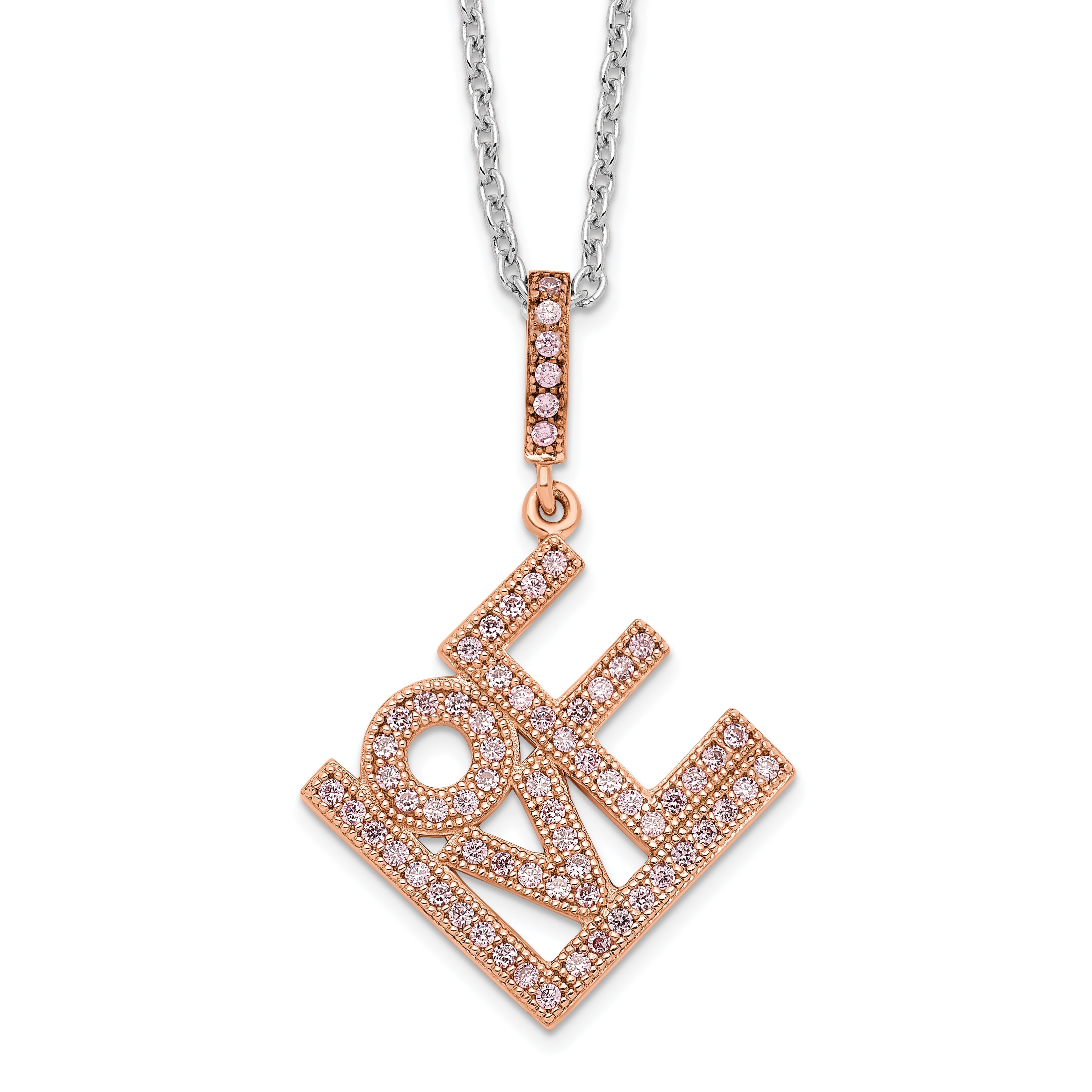 Brilliant Embers Sterling Silver Rose Gold-plated 68 Stone 18 inch Micro PavÇ CZ  LOVE Necklace with 2 Inch Extender
