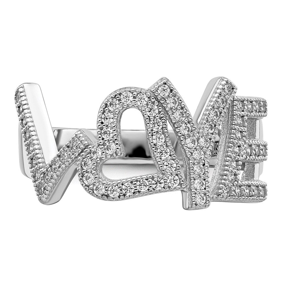 Brilliant Embers Sterling Silver Rhodium-plated 63 Stone Micro PavÇ CZ Polished Love Ring