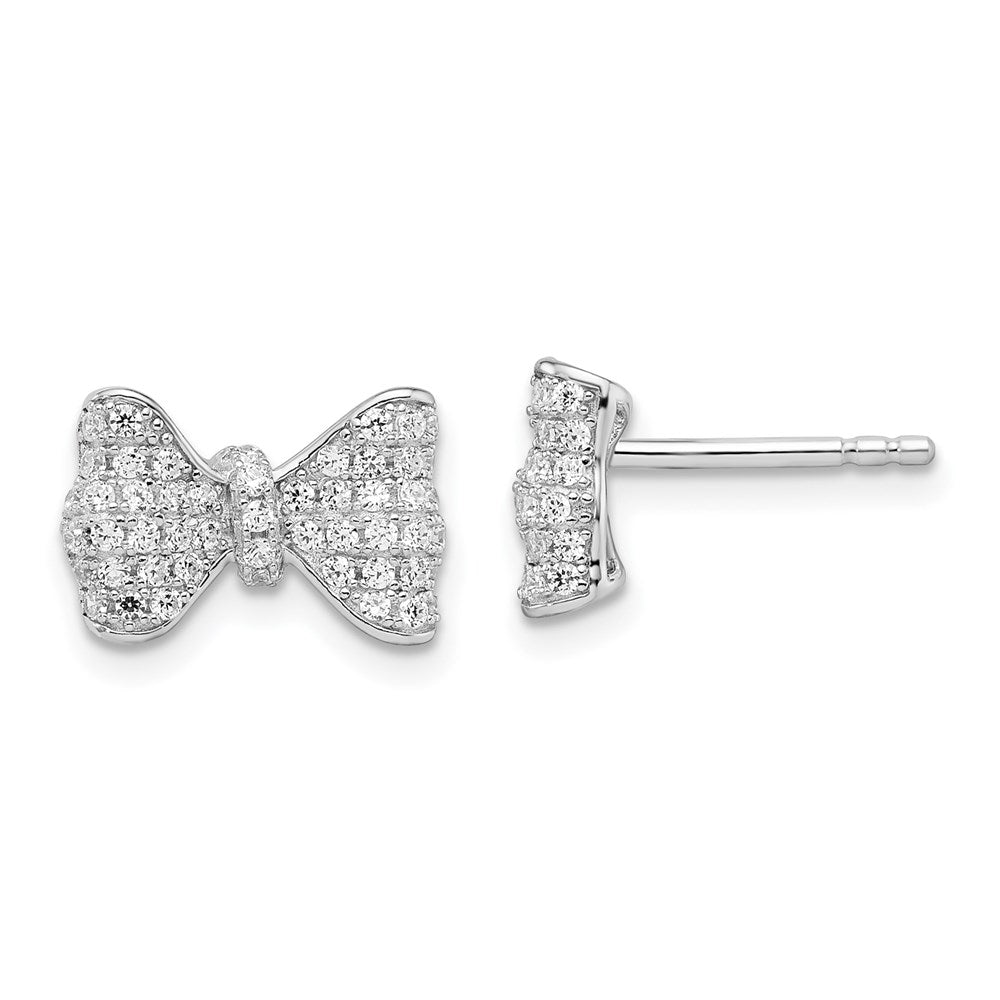 Brilliant Embers Sterling Silver Rhodium-plated 102 Stone Micro PavÇ CZ Bow Post Earrings