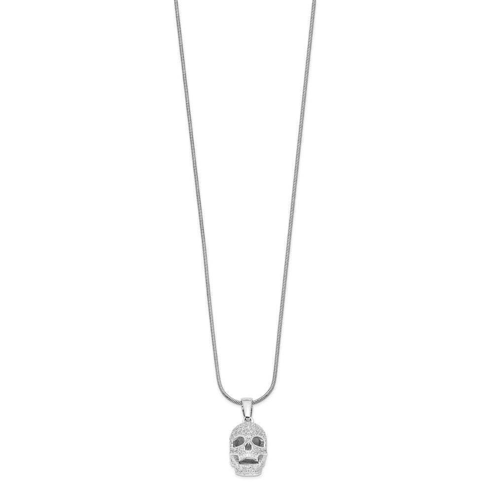 Brilliant Embers Sterling Silver Rhodium-plated 88 Stone 18 inch Micro PavÇ CZ Polished Skull Necklace with 2 Inch Extender