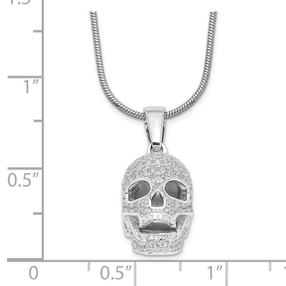 Brilliant Embers Sterling Silver Rhodium-plated 88 Stone 18 inch Micro PavÇ CZ Polished Skull Necklace with 2 Inch Extender