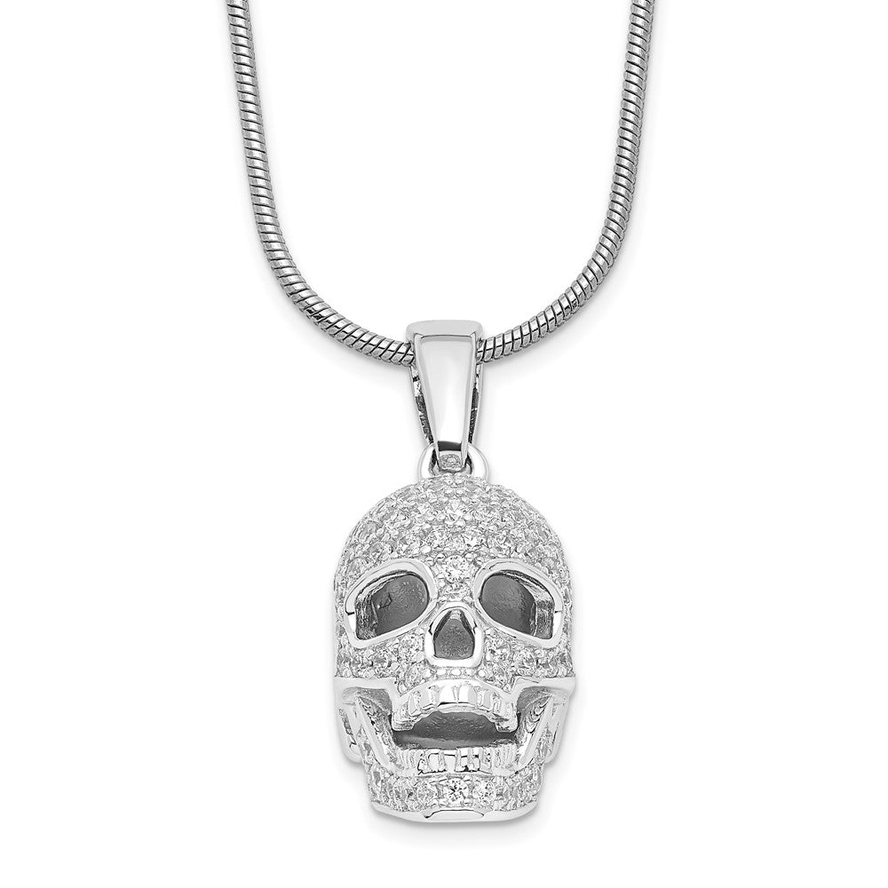 Brilliant Embers Sterling Silver Rhodium-plated 88 Stone 18 inch Micro PavÇ CZ Polished Skull Necklace with 2 Inch Extender
