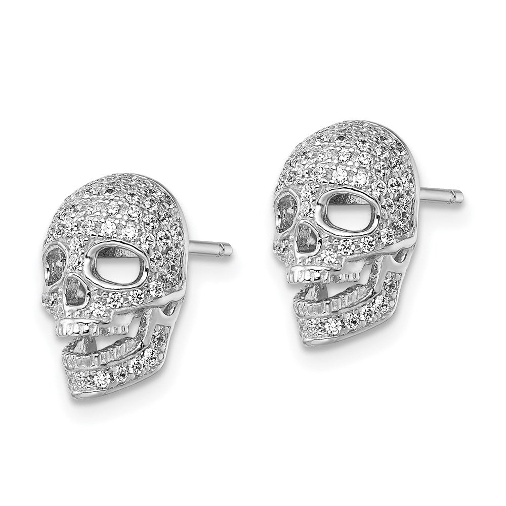Brilliant Embers Sterling Silver Rhodium-plated 140 Stone Micro PavÇ CZ Polished Skull Post Earrings