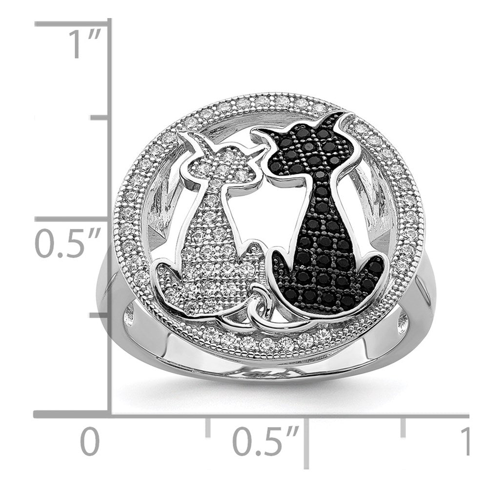 Brilliant Embers Sterling Silver Rhodium-plated 87 Stone Micro PavÇ Black and White CZ Polished Cat Ring
