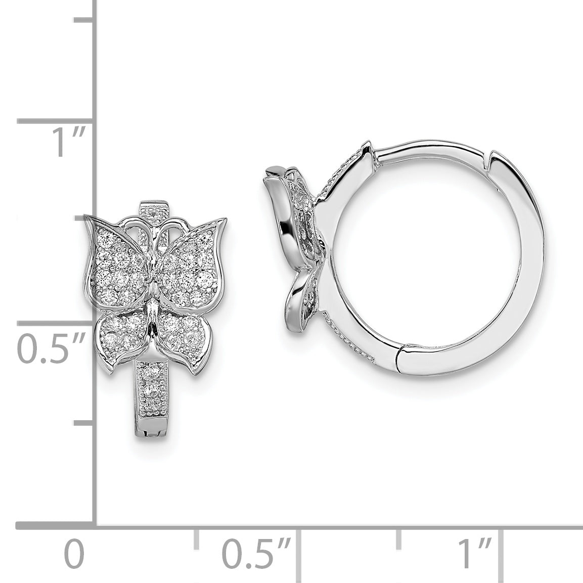 Brilliant Embers Sterling Silver Rhodium-plated 64 Stone Micro PavÇ CZ Butterfly Hinged Hoop Earrings